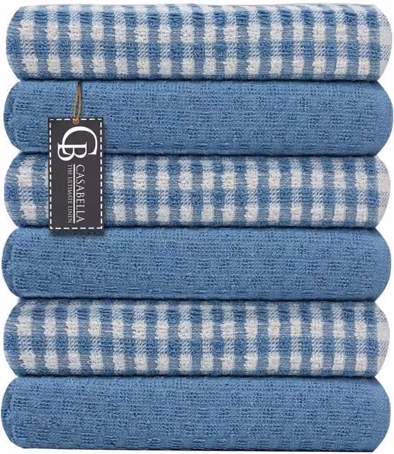 Casabella Pack of 6 Blue Cotton Terry Towelling Kitchen Tea Towels