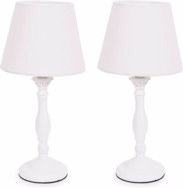 ValueLights Pair of White Wood Candlestick Table Lamps with Tapered Shades – 1
