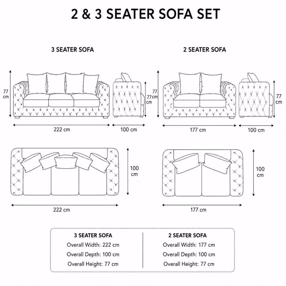 Stratus Interiors Ashley Scatter Back Chesterfield Fabric Sofa 2 and 3 Seater Set in Black – 4