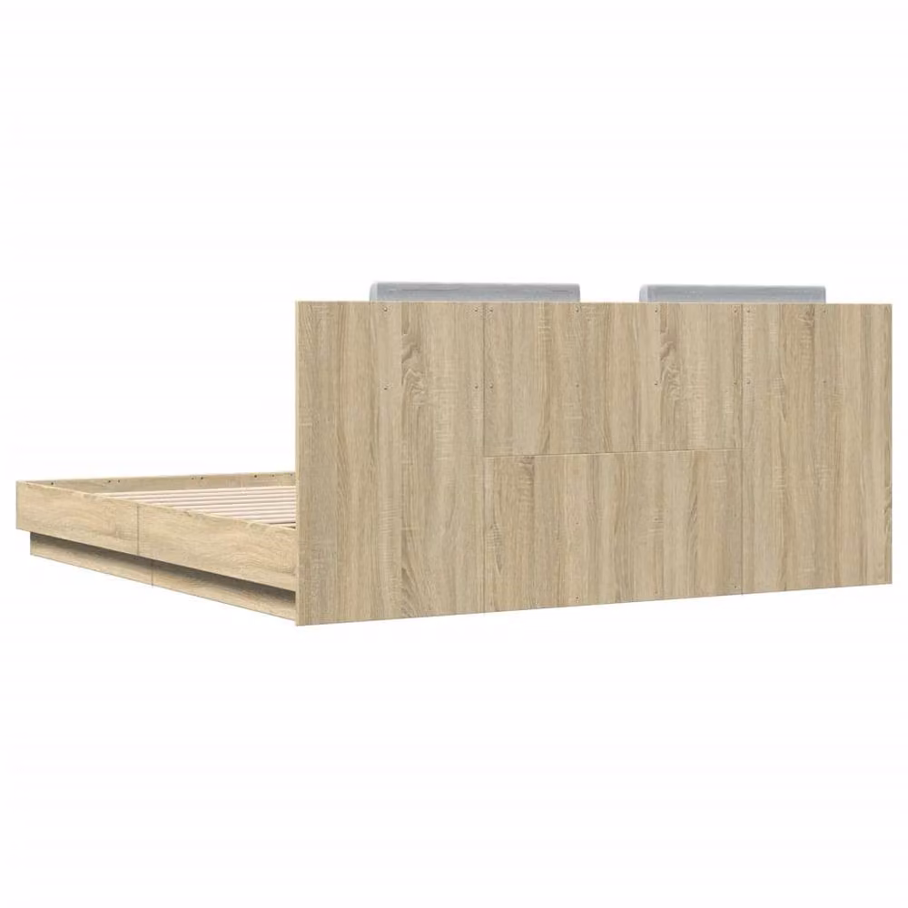 Berkfield Home Durable Bed Frame with LED Under-Bed Lighting in Sonoma Oak and Light Tan, W: 160 cm, L: 200 cm – 4