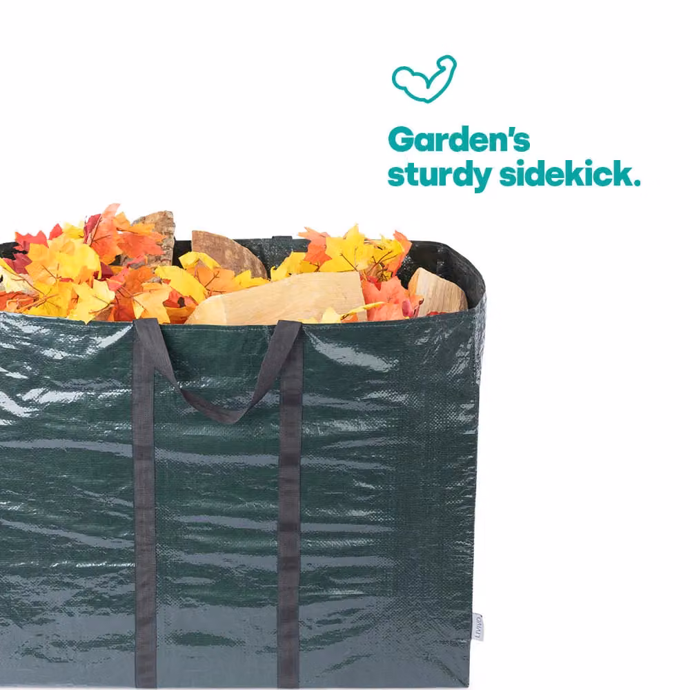 LIVIVO Set of 2 Heavy Duty Reusable Waterproof Garden Waste Bags, 150L, Dark Green – 3
