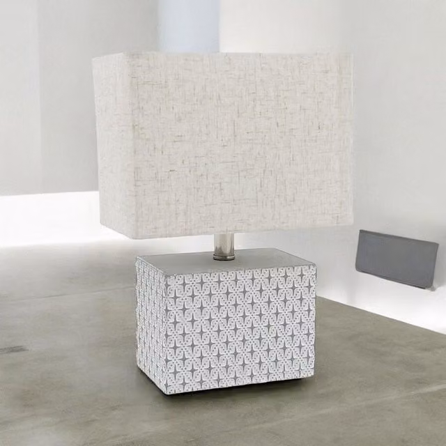 Minster Ceramic Table Lamp and Shade in White, W/D/H: 15 x 15 x 20 cm
