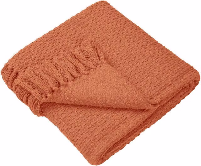 Drift Home Hayden Textured Woven Throw in Terracotta, W/D/H: 200 x 200 x 1 cm