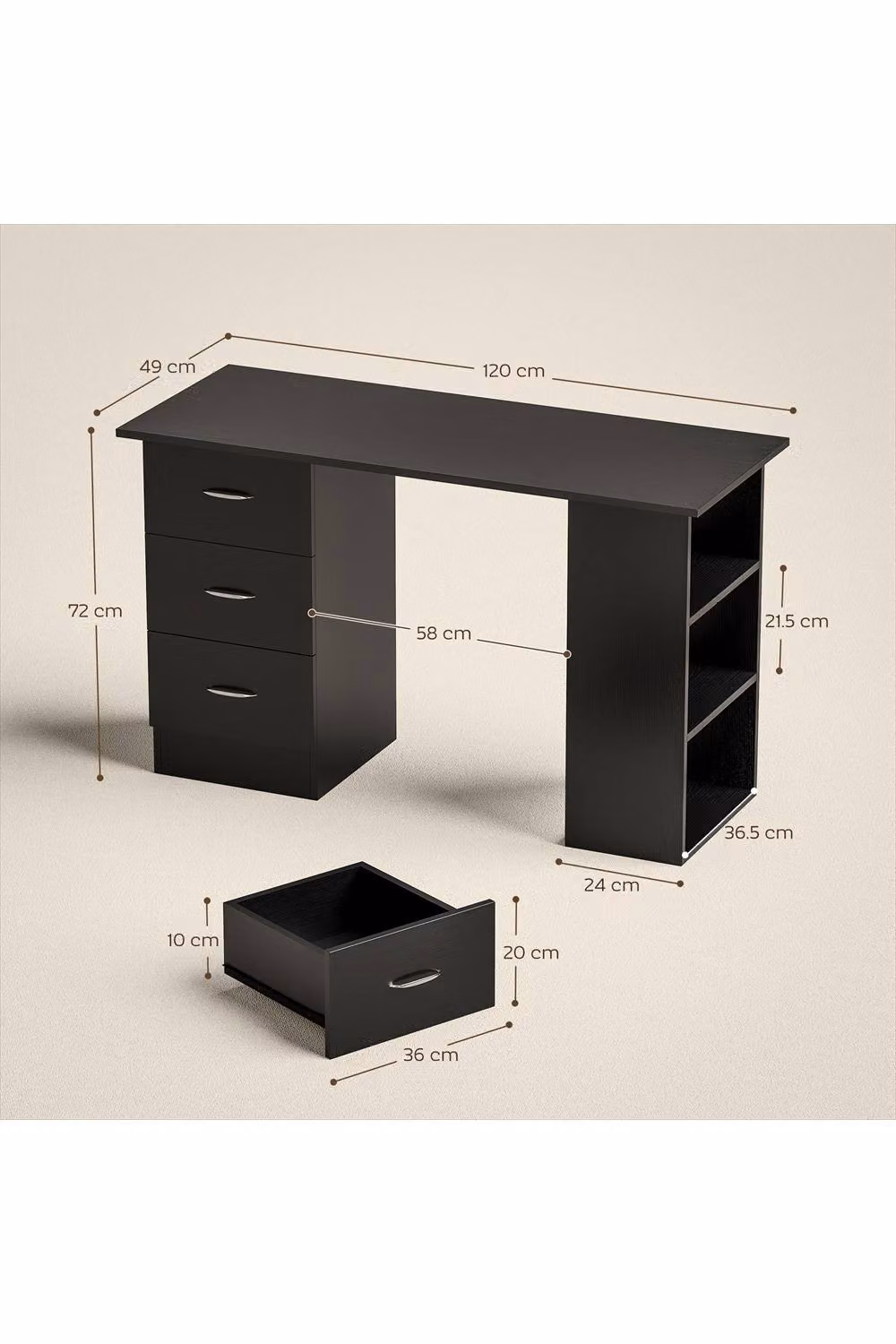 ERGOVEXA Modern Computer Desk in Black with Single Pedestal Storage – 2