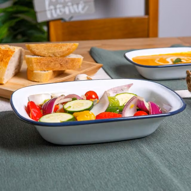 Argon Tableware White and Grey Enamel Steel Pie Dish, Diameter: 25.5 cm, Height: 5.5 cm