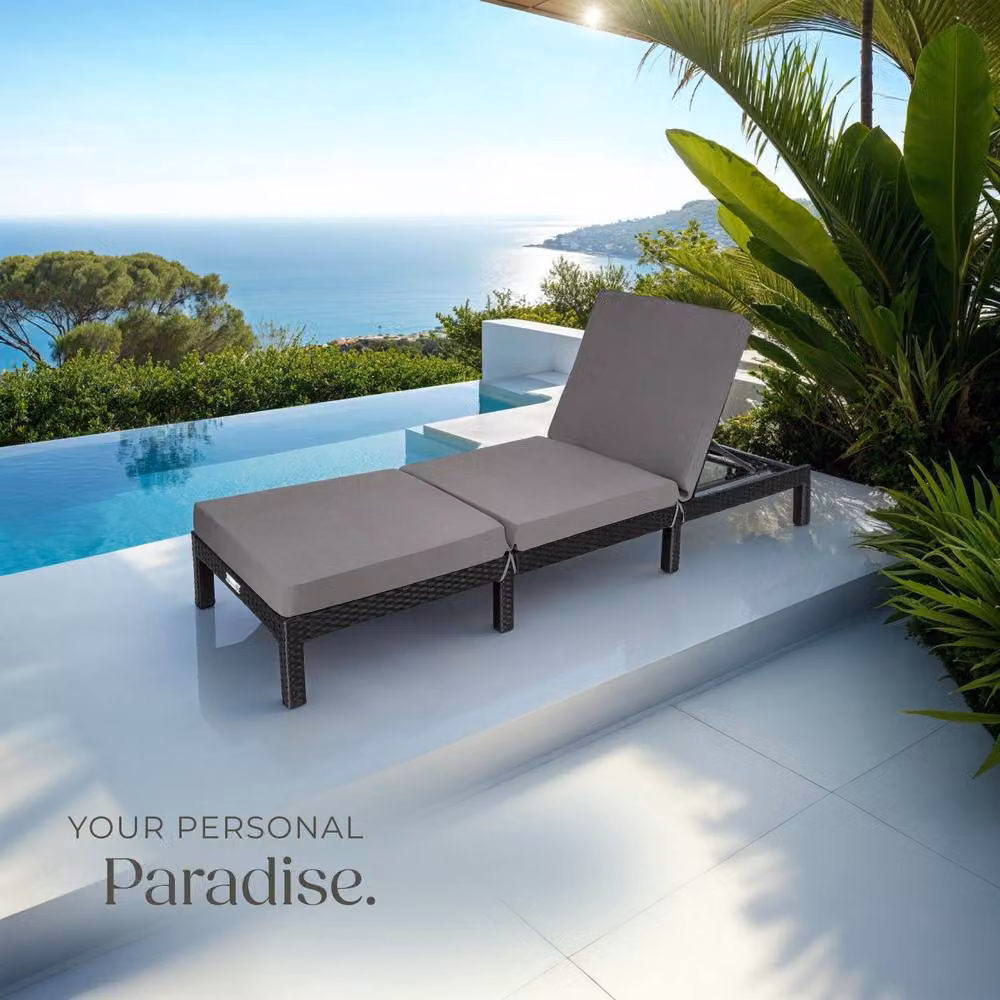 tectake Sofia Rattan Sun Lounger in Black and Grey with Weatherproof Cushions and Adjustable Headrest – 8