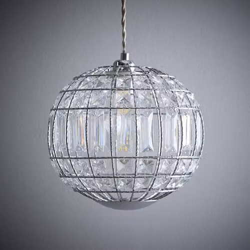 K LIVING Apollo Sphere Style Chandelier Pendant Light in Chrome and Transparent Acrylic Crystal
