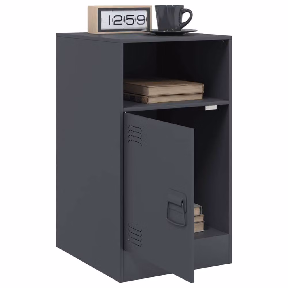 Berkfield Home Set of 2 Anthracite Metal Bedside Cabinets with Hinged Doors, W/D/H: 34.5 x 39 x 62 cm – 4
