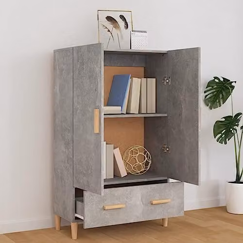vidaXL Modern Grey Highboard with Hinged Doors and Drawers, W/D/H: 70 x 31 x 115 cm – 2