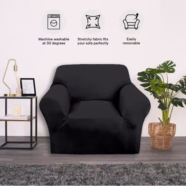 Brentfords Elastic Stretch 1 Seater Chair Cover Protector in Black