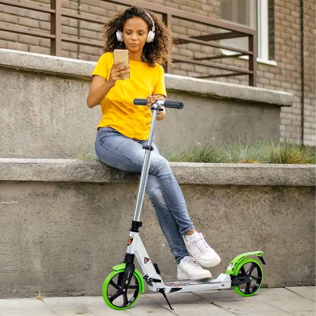 HOMCOM Foldable and Height Adjustable Kick Scooter with Brake in Green
