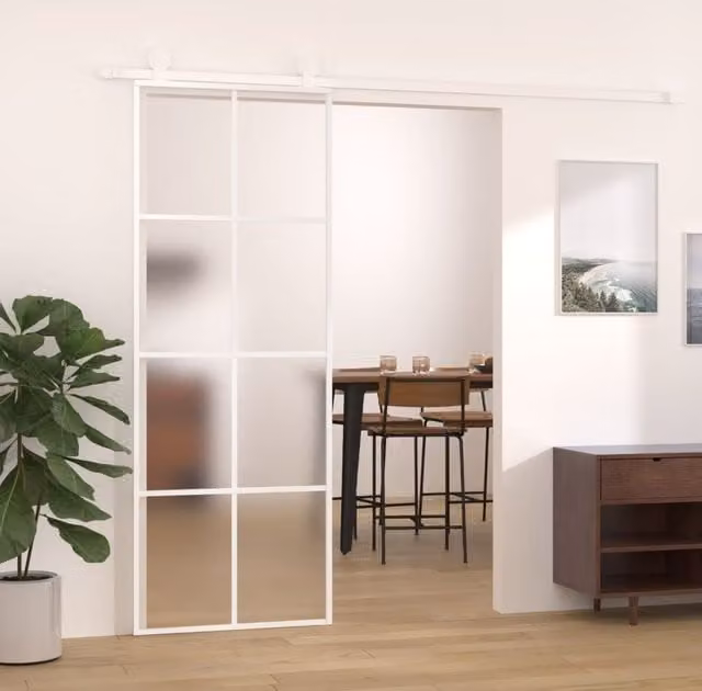 Berkfield Home Modern Sliding Door in White Aluminium with Frosted ESG Glass, W: 76 cm, H: 205 cm