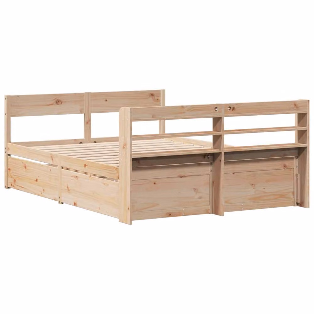 Berkfield Home Double Bed Frame in Natural Solid Pine Wood, W: 135 cm, L: 190 cm – 2