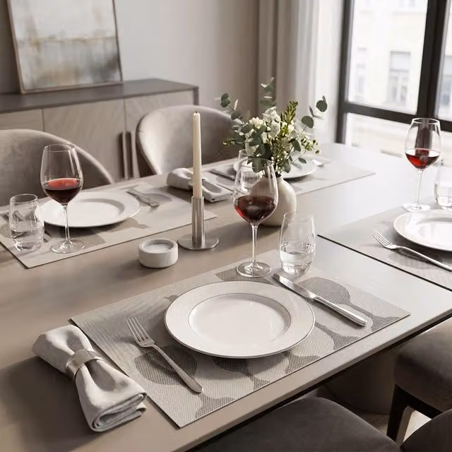 Orsina Set of Four Silver PVC Stemware Design Rectangular Placemats – 2