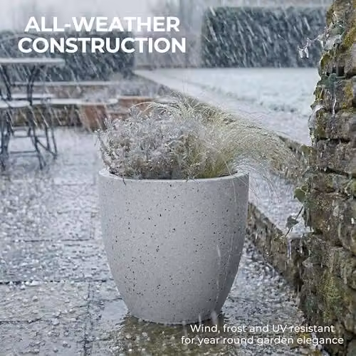 IDEALIST Set of 3 Speckled Grey Reinforced Stone Round Outdoor Plant Pots, 40cm, 45l – 4