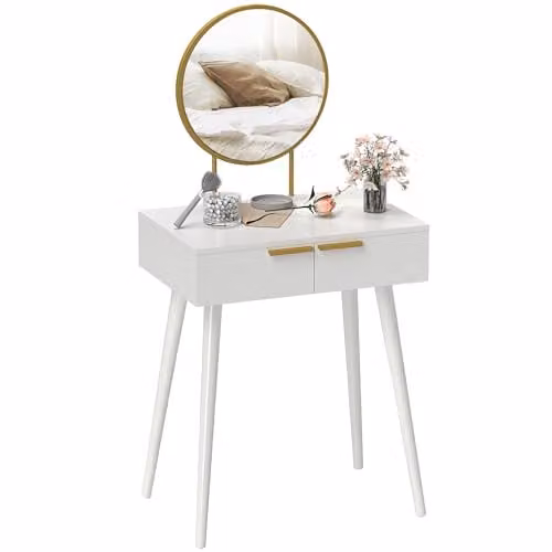HOMCOM Modern Dressing Table with Mirror and Drawers, White, W/D/H: 60 x 40 x 123 cm