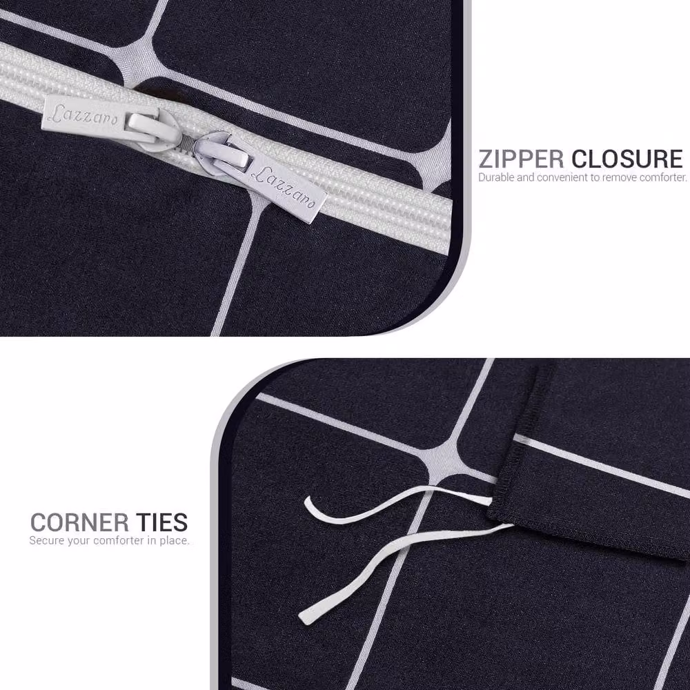 Lazzaro Home Double Reversible Checked Microfibre Duvet Cover and Pillowcase Set in Navy Blue, W/D/H: 140 x 200 cm – 5