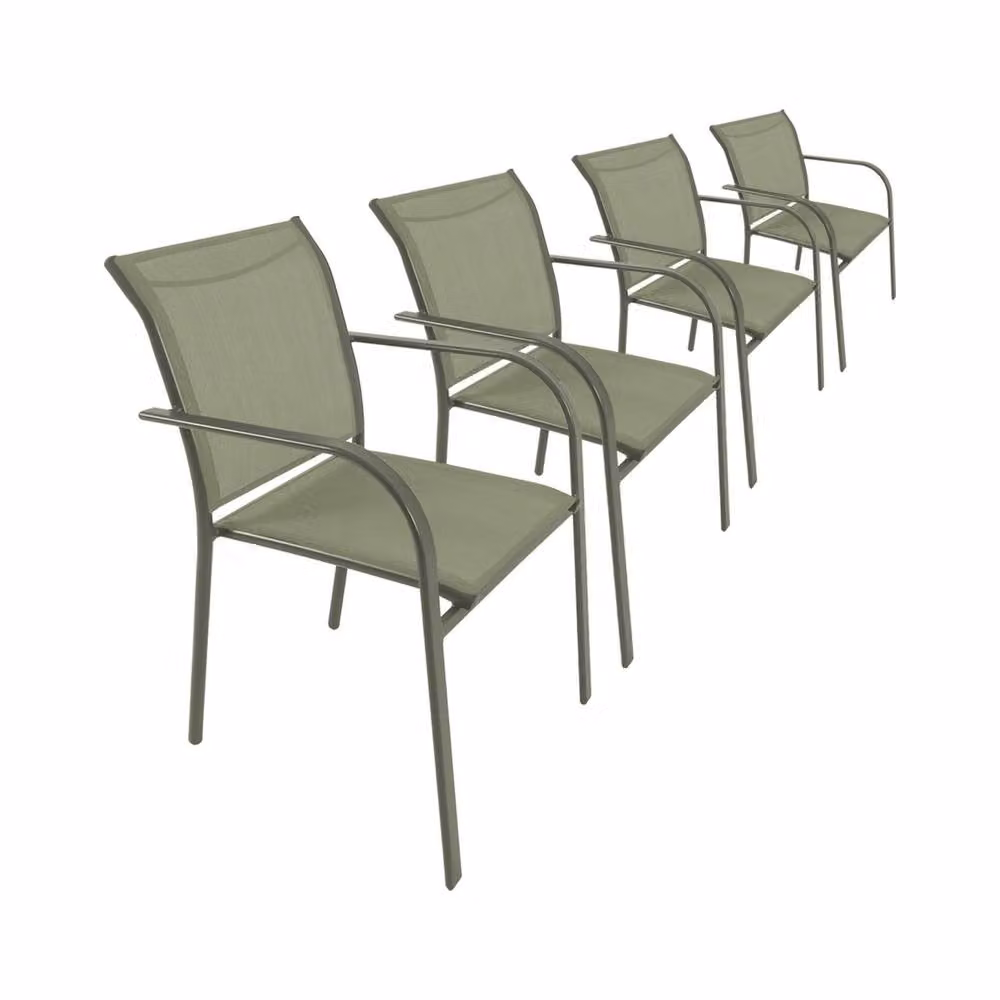 sweeek Set of 4 Modern Stackable Garden Chairs in Powder Coated Aluminium and Textilene, Khaki – 2