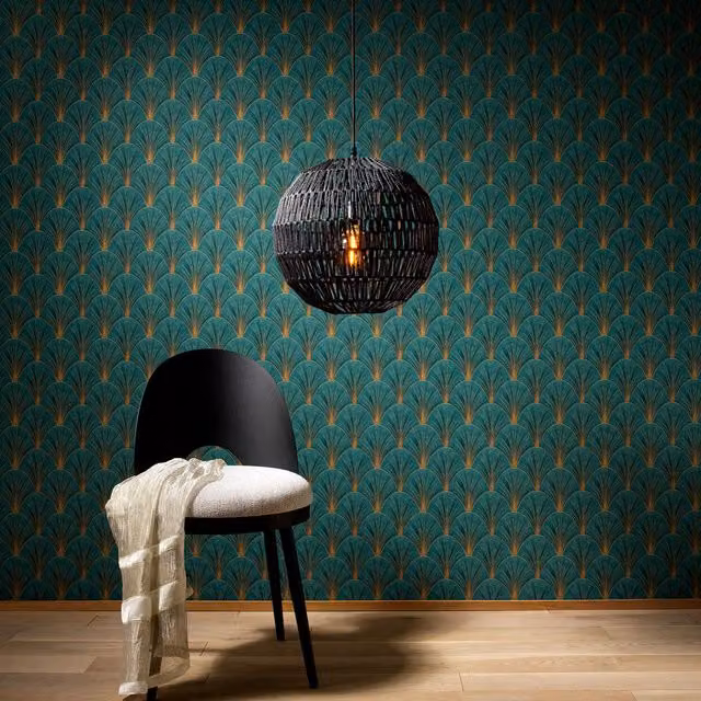 Erismann Avantgarde Pre-pasted Abstract Geometric Art Deco Vinyl Wallpaper in Green and Gold
