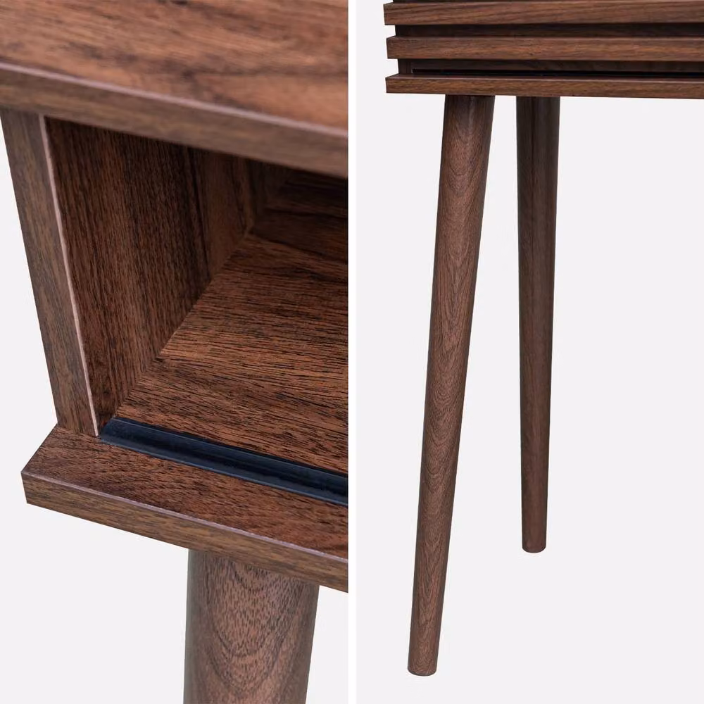 Sweekeet Scandi-style Grooved Wood Effect Console Table in Dark Brown, W: 100 cm – 3