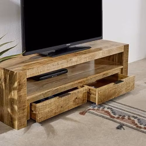 Adorable Lifestyle Surrey TV Stand with 2 Drawers in Brown Solid Mango Wood, W: 130 cm, D: 40 cm, H: 40 cm – 3