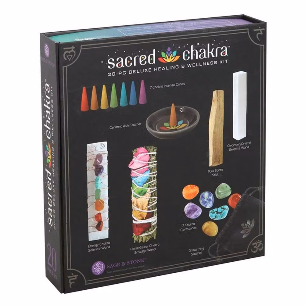 Uniqueful Sacred Chakra Deluxe Healing and Wellness Kit with Multicolour Stone, Wood and Ceramic Elements and Floral and Woody Cones – 3