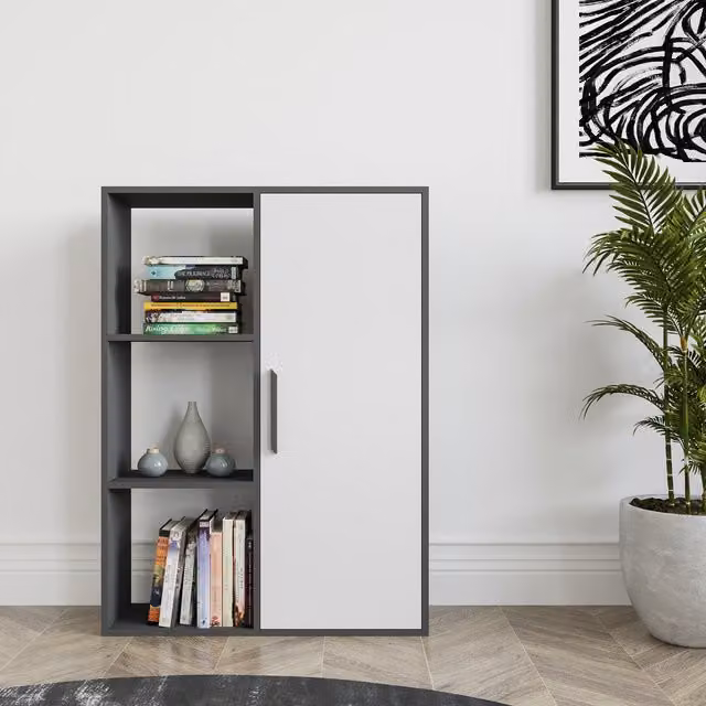 Decorotika Patrick Modern Bookcase with Cabinet in Anthracite and White