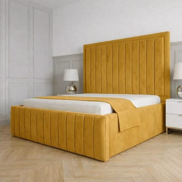 Living Comfort Bedz Sovereign Upholstered Velvet Gas Lift Storage Bed in Yellow, W/D/H: 90 x 200 cm