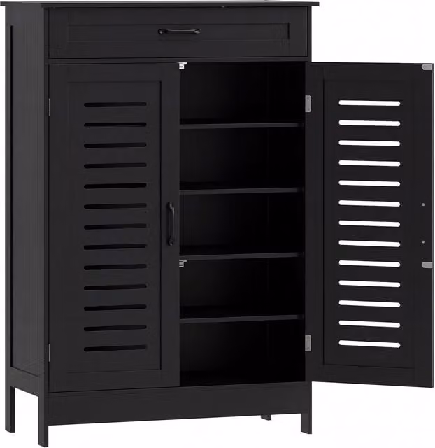 HOMCOM Modern Black Shoe Storage Cabinet with Hinged Doors, Internal Drawers and Adjustable Flat Shelves – 1