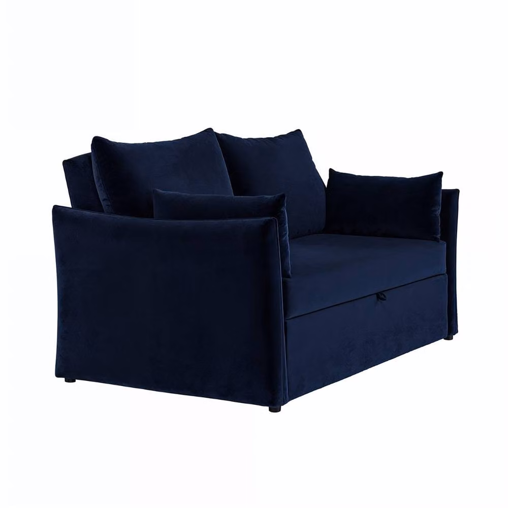 Solace+Co Skyler 2 Seater Velvet Sofa Bed in Blue – 2