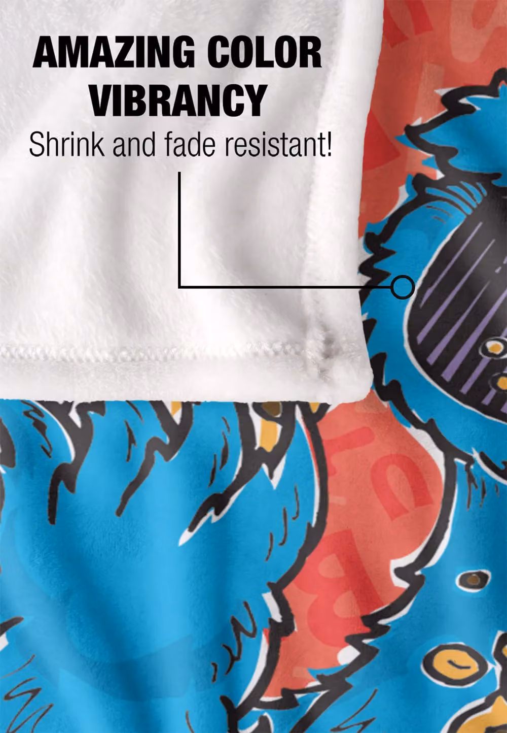 Sesame Street Cookie Monster Silky Touch Super Soft Throw Blanket, White, W: 152 cm, D: 127 cm – 4