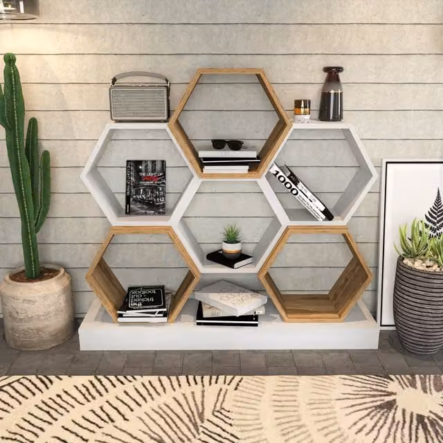 Decorotika Geometric Flower Shelving Unit in White Oud Oak