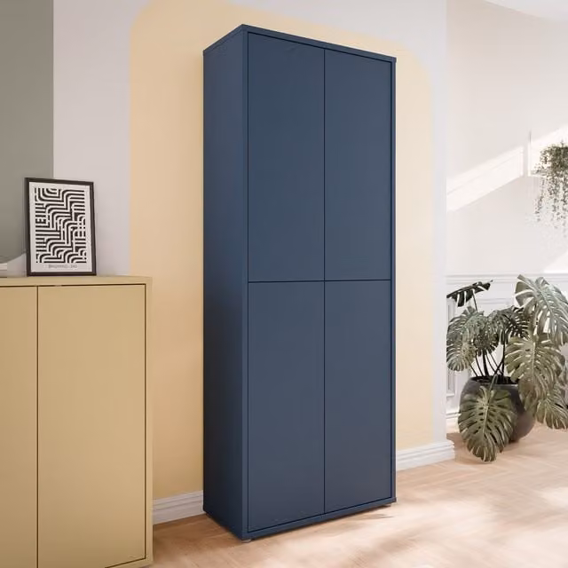 Furniture To Go Alice Springs Tall Shoe Cabinet with 4 Push-Open Doors in Night Blue