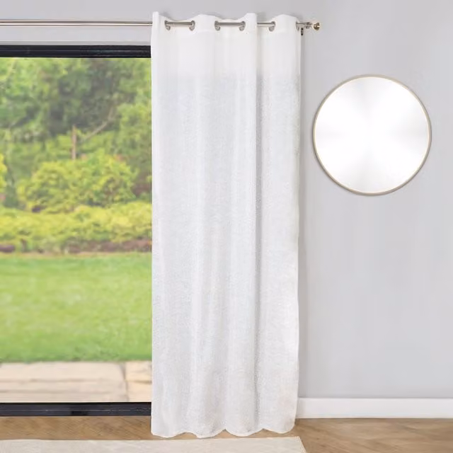 Astra White Jacquard Voile Eyelet Fabric Panel Curtain