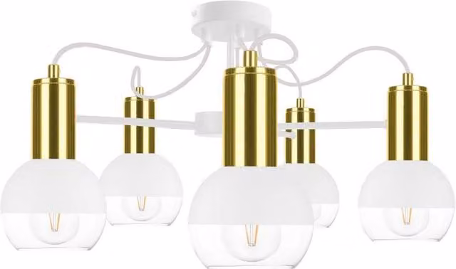 Netlighting Arne Multi Arm Semi Flush Ceiling Light in White and Gold, Diameter: 60 cm, 5x E27