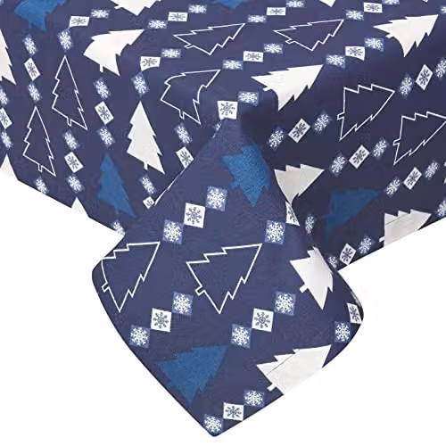 Homescapes Blue Winterland Cotton Round Christmas Tablecloth, Diameter: 178 cm