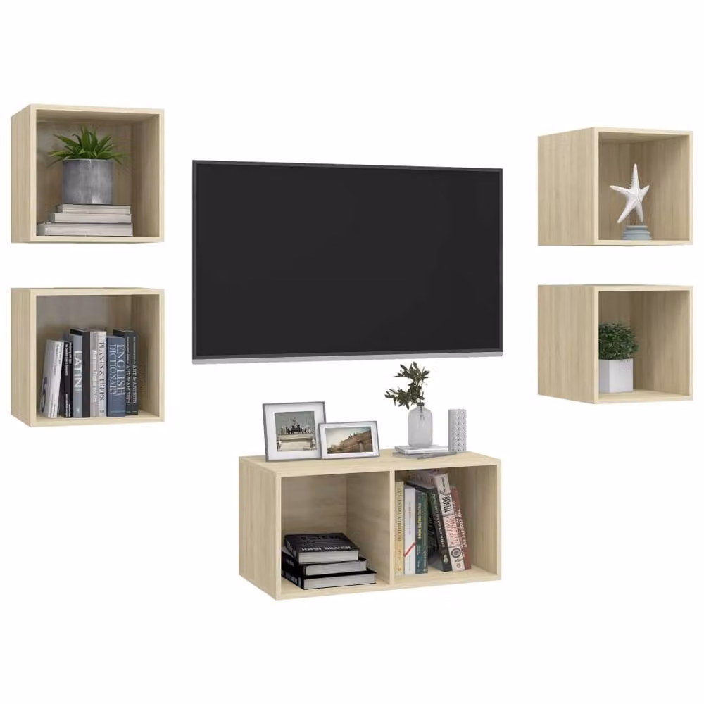 Berkfield Home 5 Piece Modern Wall Mounted TV Cabinet Set in Sonoma Oak Brown – 2