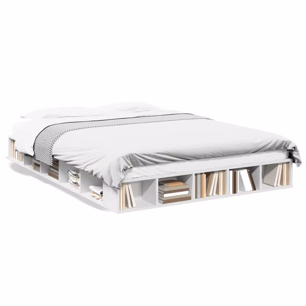 Berkfield Home White Bed Frame with Side Compartments and Wood Slats, W/D/H: 160 x 200 cm – 2