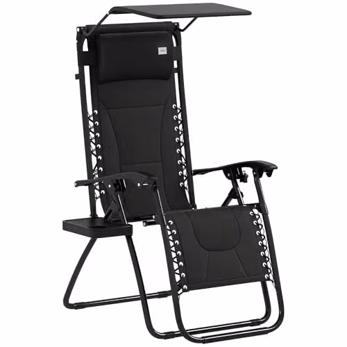 Outsunny Zero Gravity Lounger Chair with Sun Canopy in Black