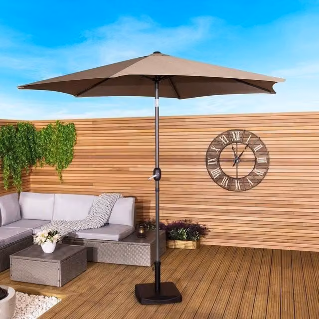 Charles Bentley Brown Metal Garden Patio Umbrella Parasol with Crank and Tilt – 1
