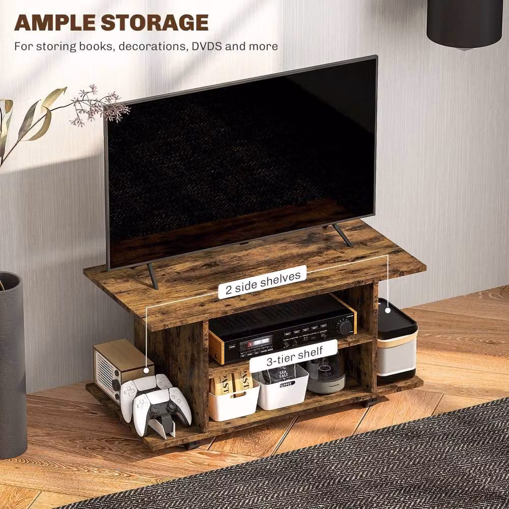 Wyld Haus Rinael Mobile TV Unit with Shelves, Rustic Brown, W: 80 cm, D: 40 cm, H: 40 cm – 4
