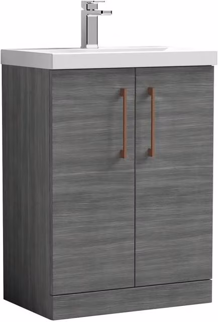 Balterley Anthracite Woodgrain 2-Door Bathroom Floor Vanity Unit with Basin, Grey, W: 60 cm