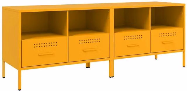 Berkfield Home Set of 2 Industrial Metal TV Cabinets in Mustard Yellow, W/D/H: 68 x 39 x 50.5 cm