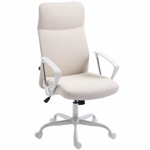 HOMCOM Fabric Swivel Task Chair for Home Office in Beige and White, W/D/H: 63.0 x 65.0 x 120.0 cm – 1