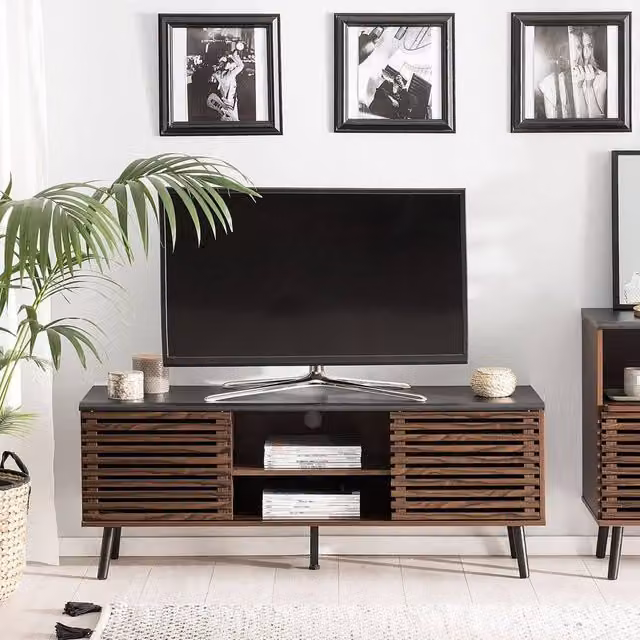 Wyld and Coco Retro TV Stand in Dark Brown, W: 140 cm, D: 40 cm, H: 54 cm – 1