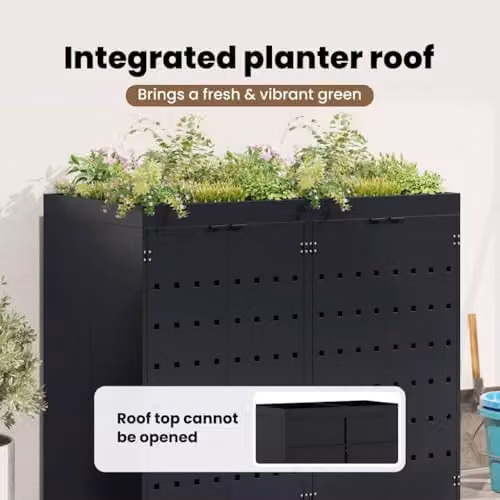 vidaXL Wheelie Bin Storage for 2 Bins, Black, W: 136 cm, D: 77.5 cm, H: 121.5 cm – 5
