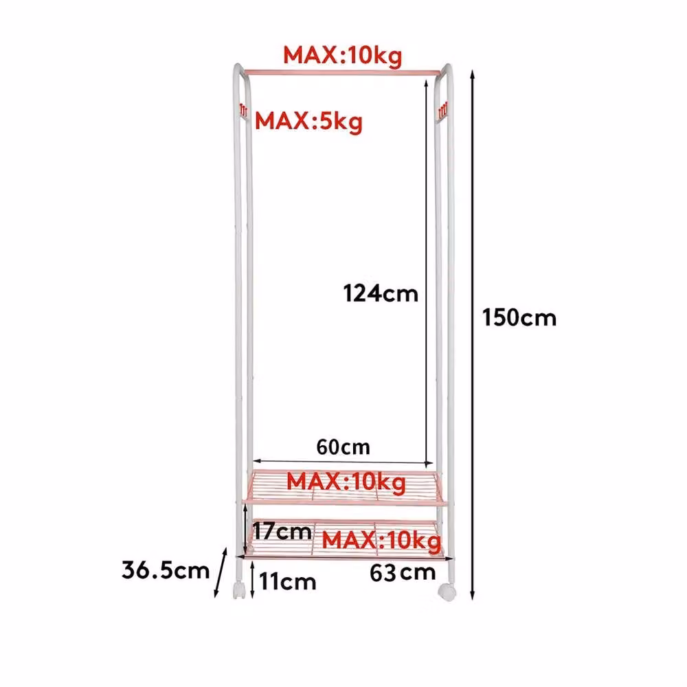 VOGREX Metal Clothes Rail and Hanging Rack with Dual Hook and Rail Matrix in White – 2