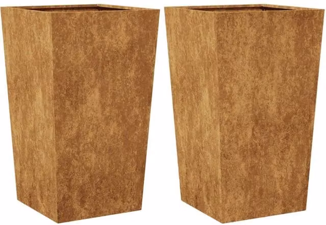 Berkfield Home Corten Steel Garden Planter Tubs in Brown, 2 Pack, W/D/H: 45 x 45 x 75 cm