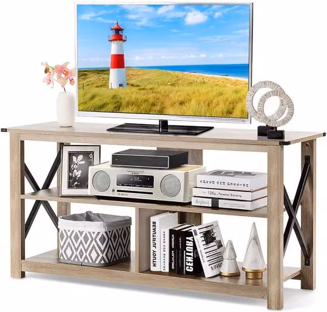 Costway Industrial Wood TV Cabinet Entertainment Centre in Brown Matt Finish