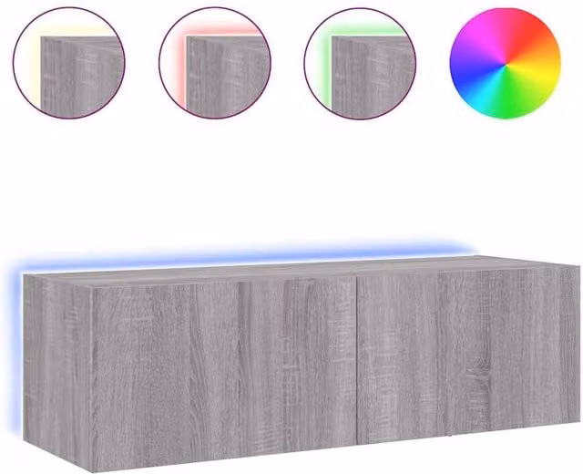 Berkfield Home Modern Wall Mounted TV Cabinet with Integrated LED Lights in Grey Sonoma, W: 100 cm, D: 35 cm, H: 31 cm